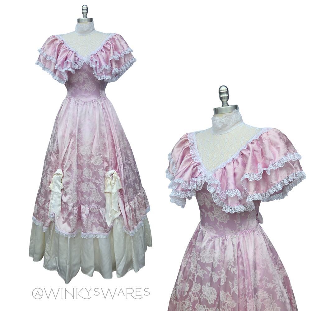 Gunne Sax Vintage 80s Purple Princess Dress Size S 9 Lace Southern Belle